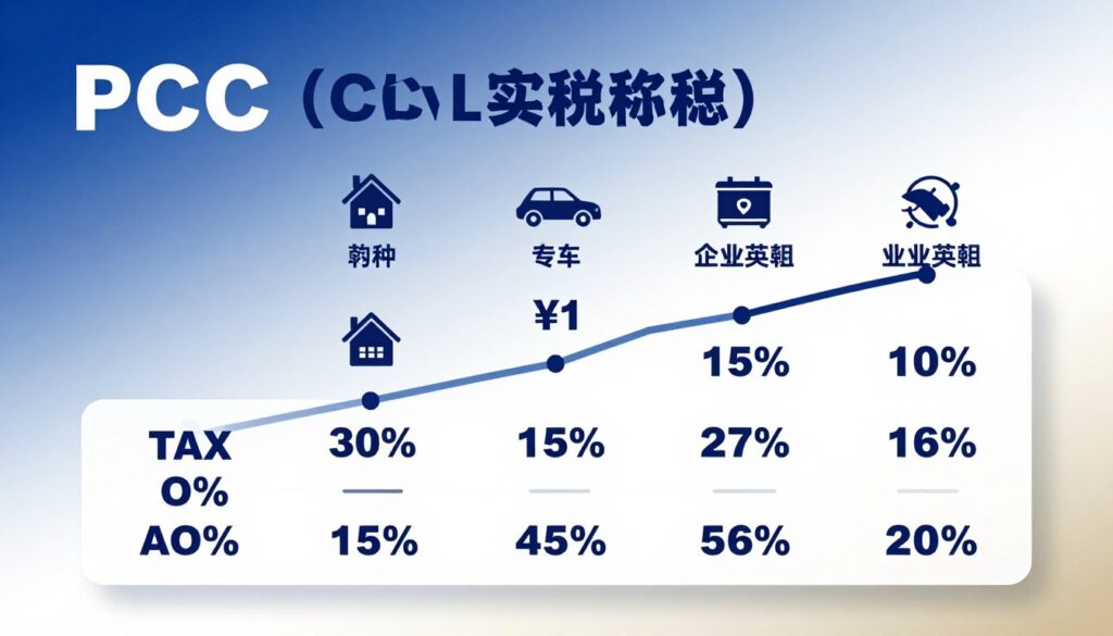 A professional chart illustrating the tax rates for PCC (Civil Law Activities Tax) in Poland, featuring a detailed breakdown of various percentages. In the foreground, a clear and sleek infographic design presents the tax rates in bold, easy-to-read formats. The middle section includes icons representing different categories affected by the PCC tax, such as real estate, vehicles, and business transactions. The background is a subtle gradient of blue and white, evoking a sense of professionalism and clarity. Soft, natural lighting emphasizes the infographic, creating a polished look. The overall mood should be informative and visually appealing, suitable for a financial or legal article. No text, labels, or watermarks are included in the image.